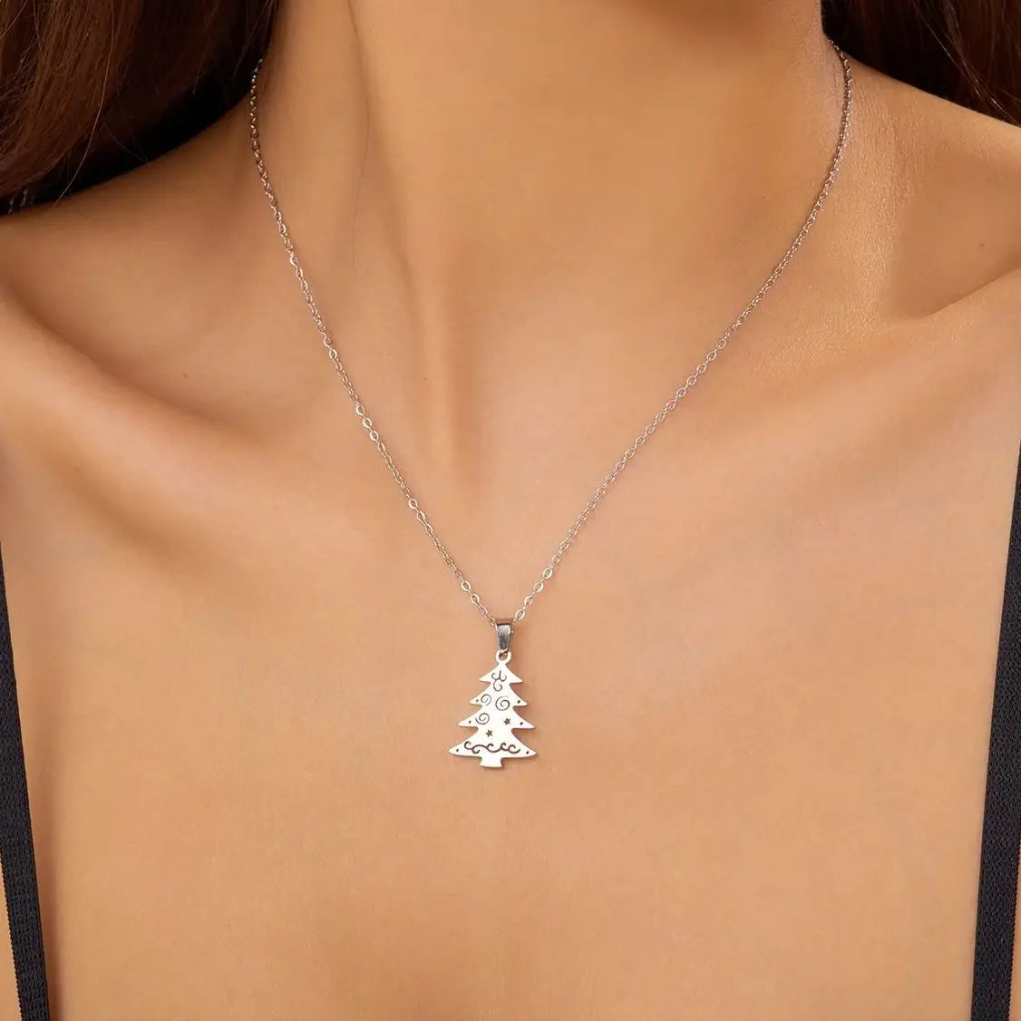 Collar con Colgante Invernal pino plata