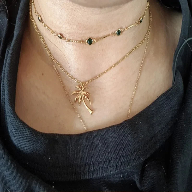 Collar con Colgante de Palma para Mujer oro