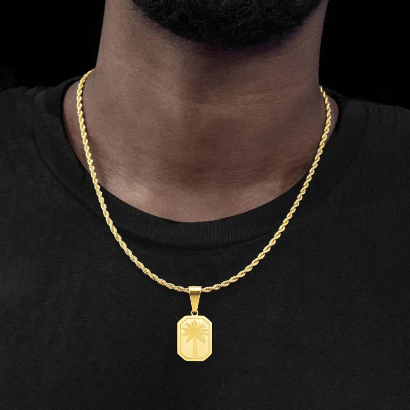 Collar con Colgante Rectangular de Palma en oro