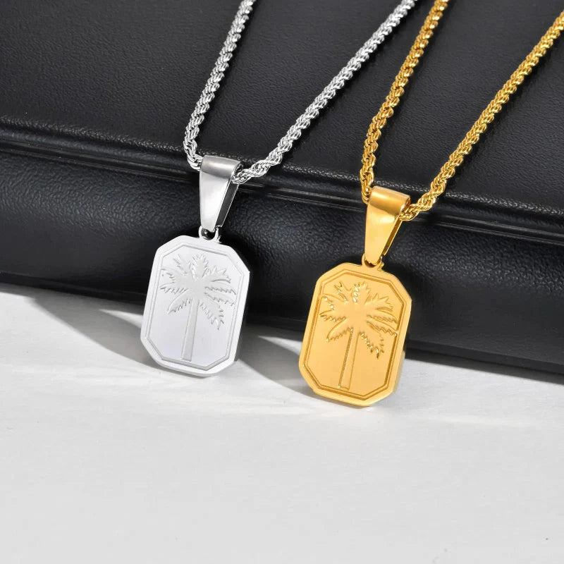 Collar con Colgante Rectangular de Palma en oro