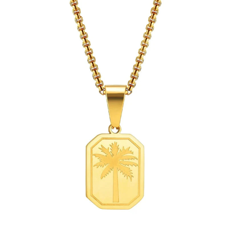 Collar con Colgante Rectangular de Palma en oro