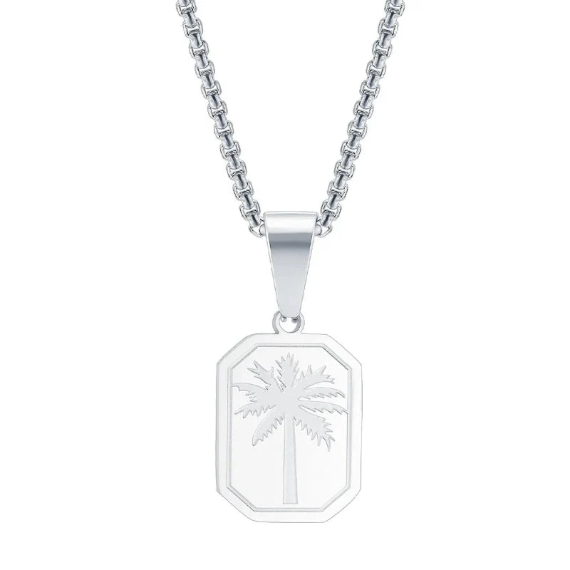 Collar con Colgante Rectangular de Palma en plata