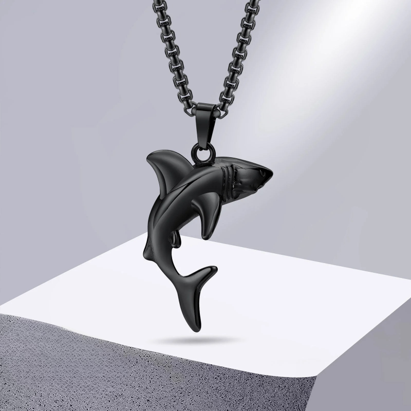 Collar con Colgante de Tiburón para Hombre negro