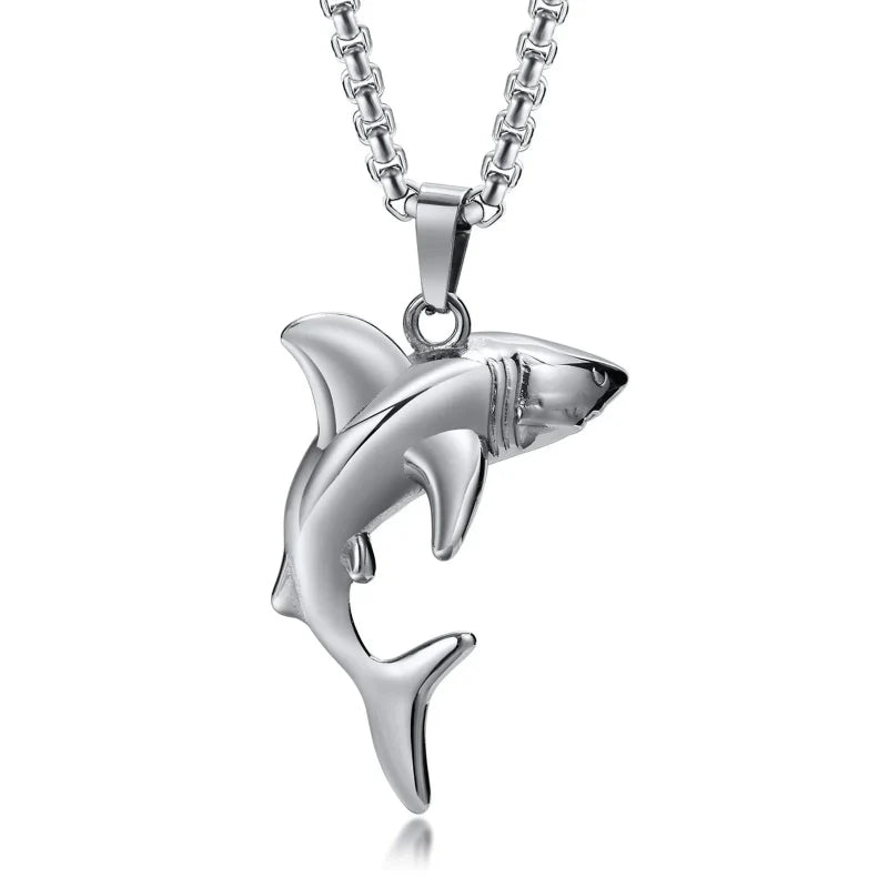 Collar con Colgante de Tiburón para Hombre plata