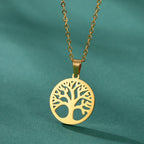 Collar con Colgante Redondo Árbol de la Vida para Hombre o Mujer oro