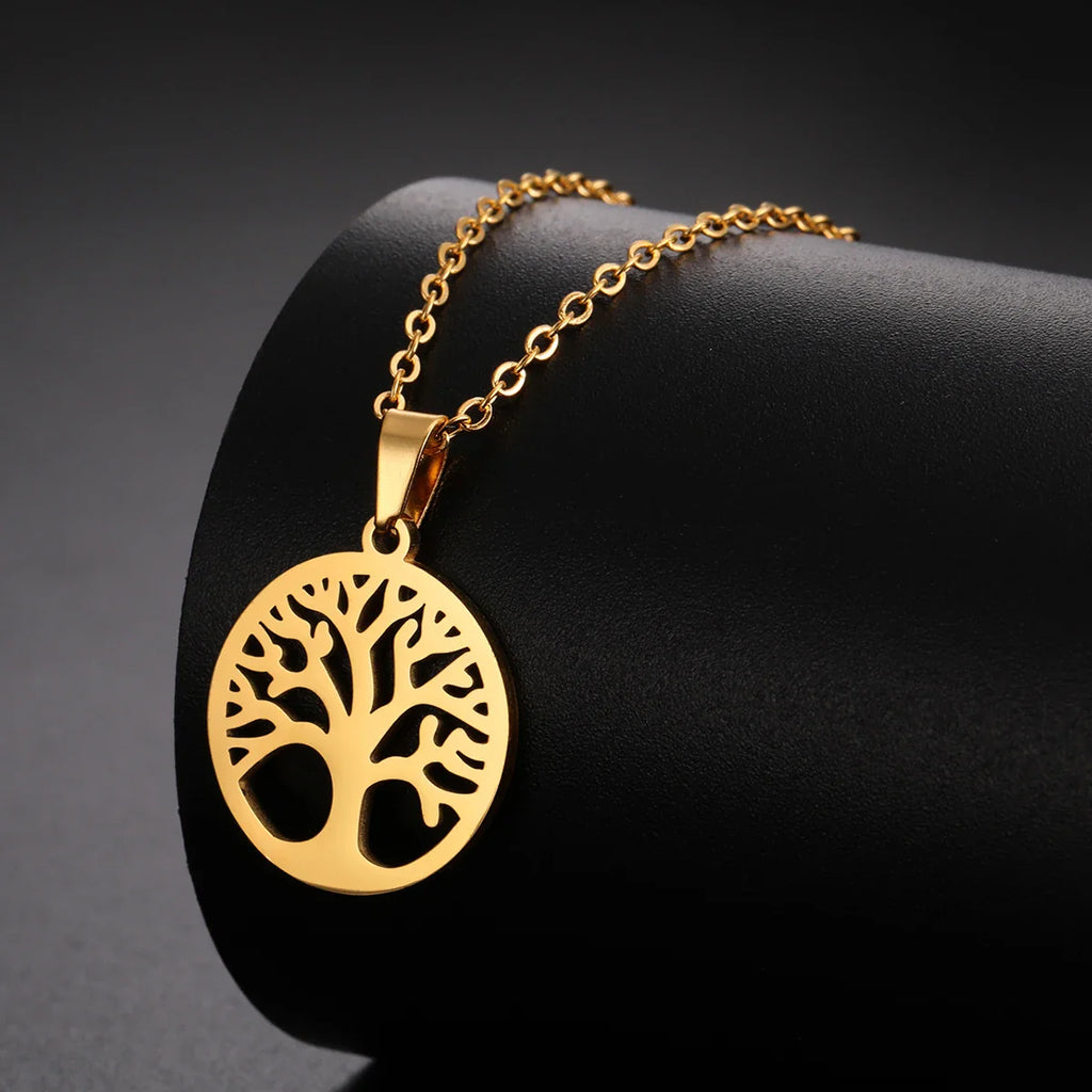 Collar con Colgante Redondo Árbol de la Vida para Hombre o Mujer oro