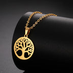 Collar con Colgante Redondo Árbol de la Vida para Hombre o Mujer oro