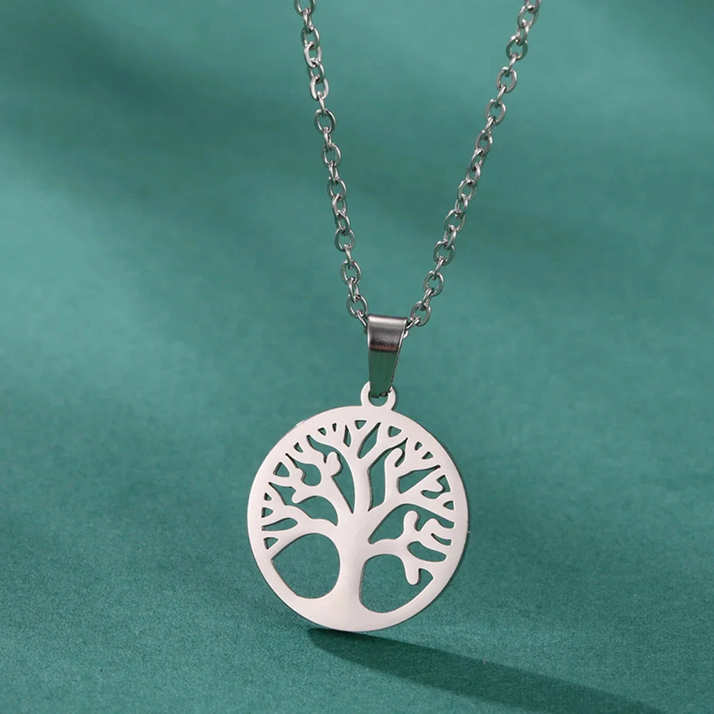 Collar con Colgante Redondo Árbol de la Vida para Hombre o Mujer plata
