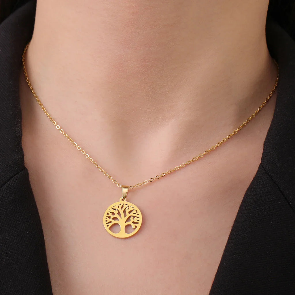 Collar con Colgante Redondo Árbol de la Vida para Hombre o Mujer oro