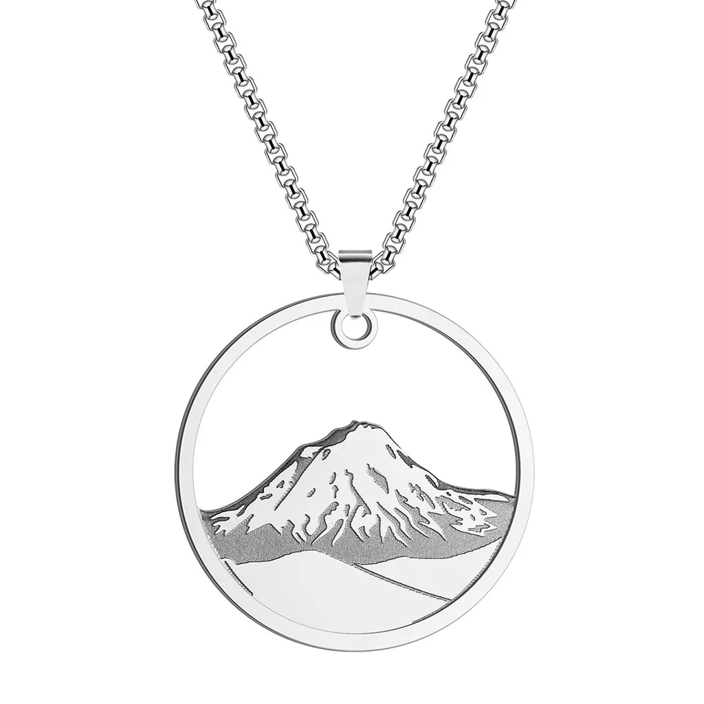 Collar con Colgante Redondo Montaña plata
