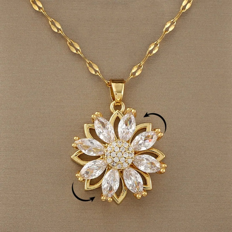 Collar con Colgante Giratorio Flor Antiestrés para Mujer
