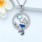 Collar con Colgante de Sirena con Circón y Piedra de Luna