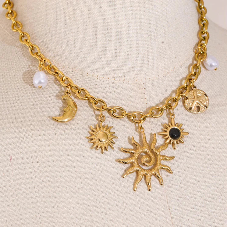 Collar con Colgante de Sol y Luna para Mujer