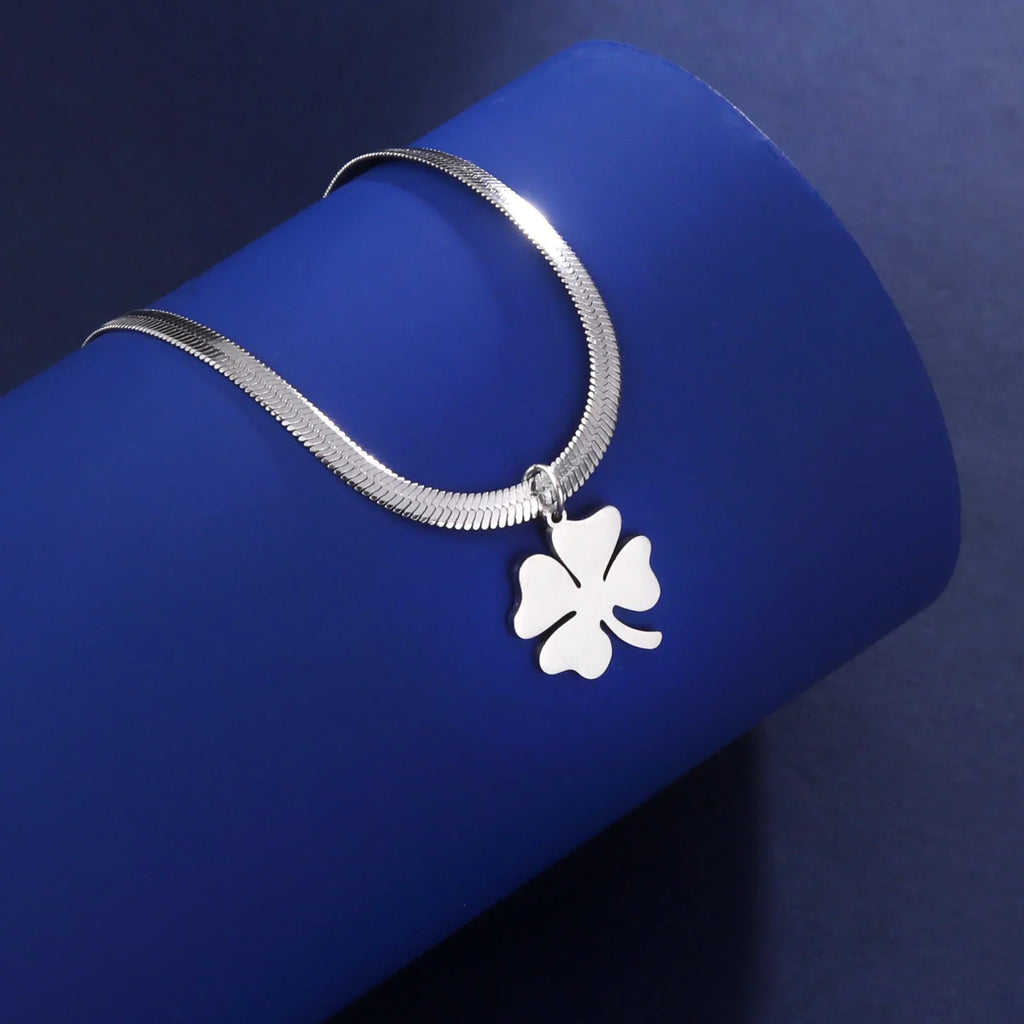 Collar con Colgante de Trébol de 4 Hojas de la Suerte plata