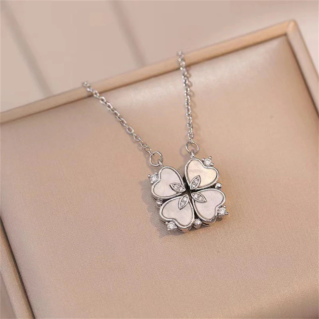 Collar Gargantilla con Colgante de Trébol de 4 Hojas de la Suerte plata