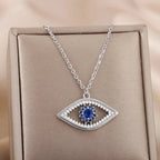 Collar con colgante de circonio contra el mal de ojo azul turco en plata