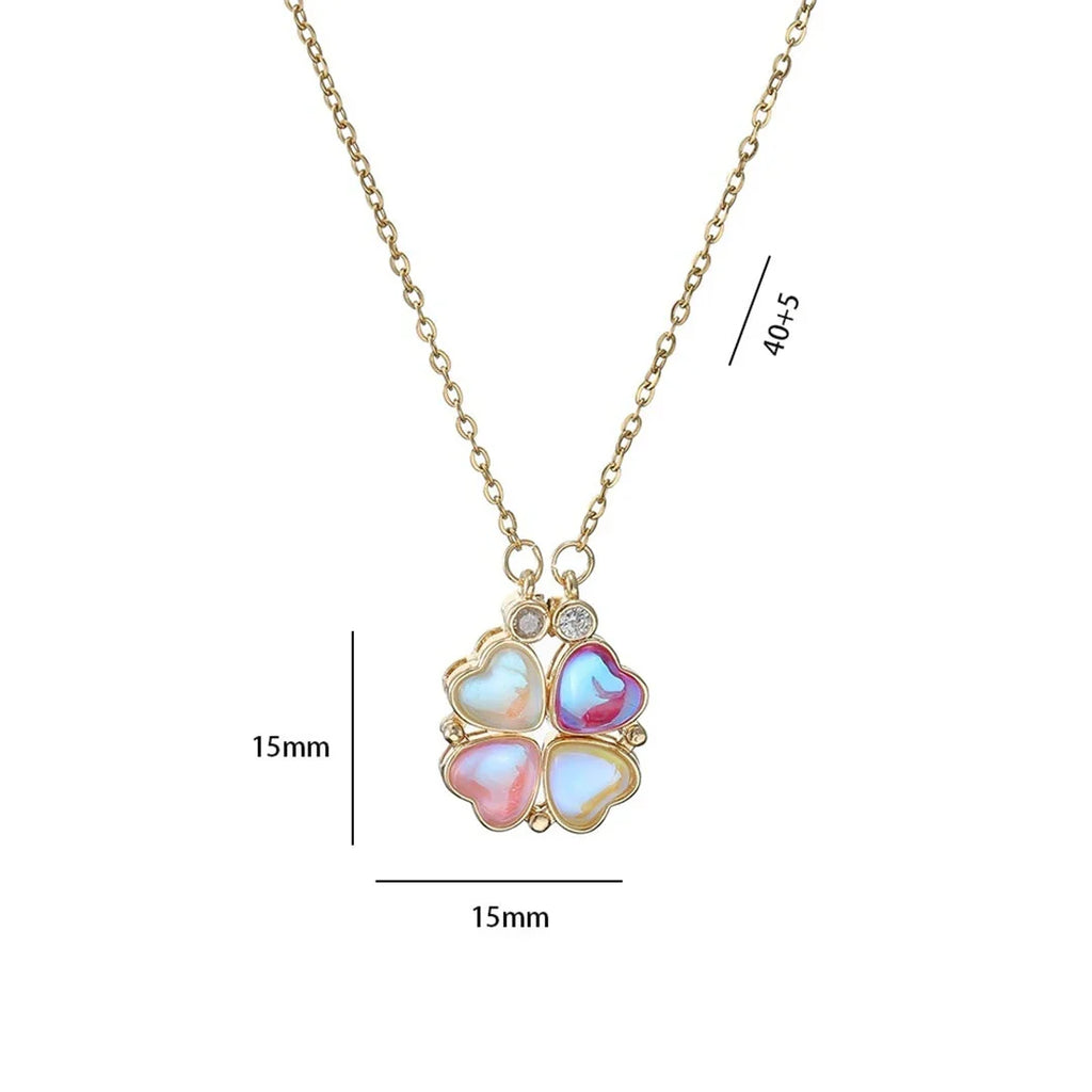 Collar Gargantilla con Colgantes de Corazones y Trébol de 4 Hojas para Mujer
