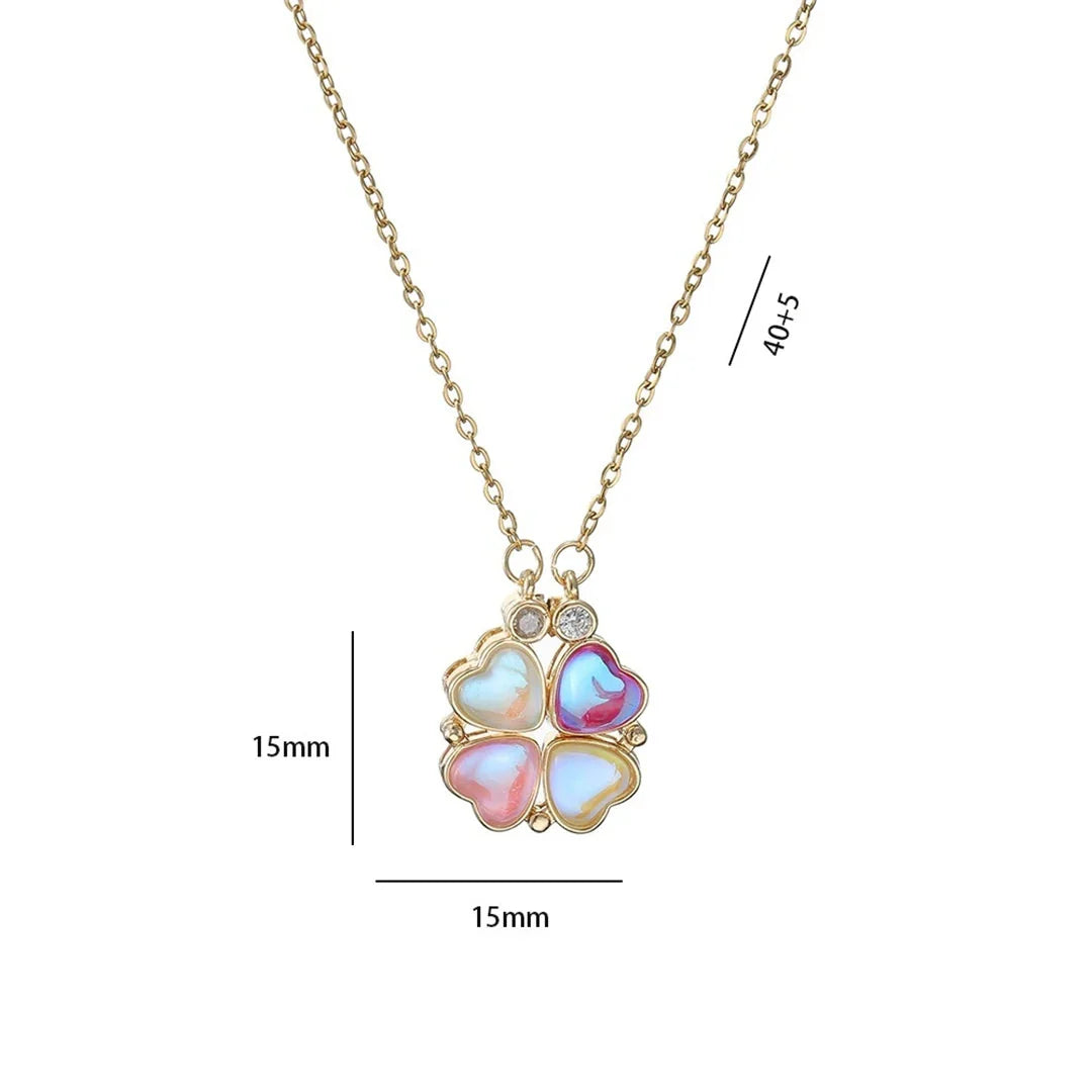 Collar Gargantilla con Colgantes de Corazones y Trébol de 4 Hojas para Mujer
