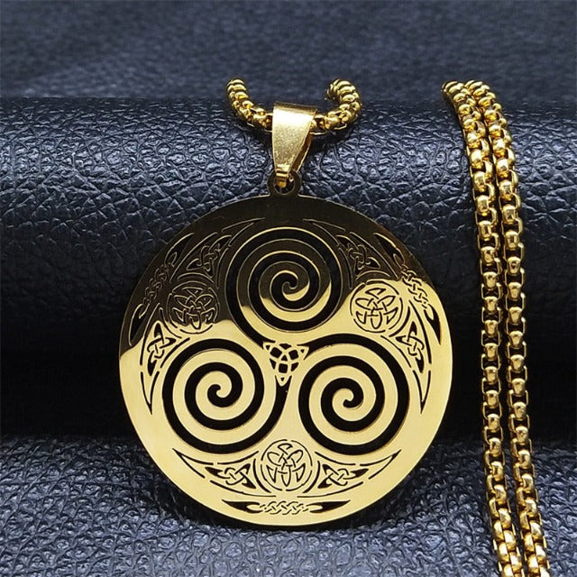 Collar Celta Colgante Triskel Vikingo Hombre Mujer Nórdico oro