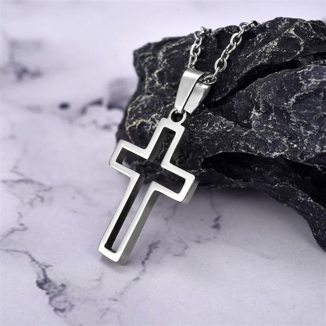 Collar Cristiano Colgante Cruz de Jesús Hombre Mujer plata