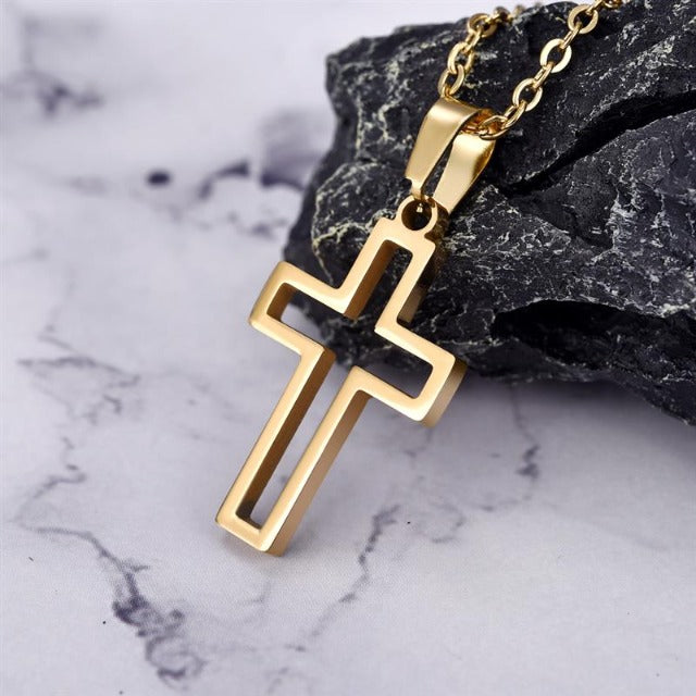 Collar Cristiano Colgante Cruz de Jesús Hombre Mujer oro