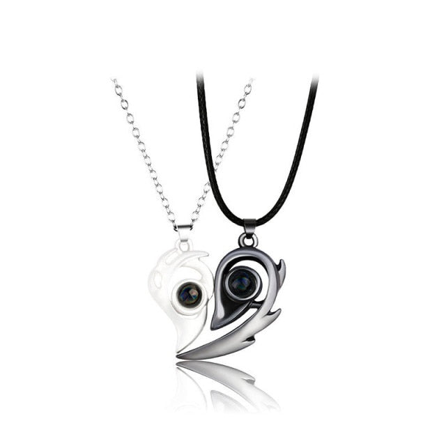 Collar Corazón Separables para Pareja negro y plata