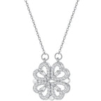 Collar Corazón Trébol de 4 Hojas Colgante Amuleto de la Suerte en Plata