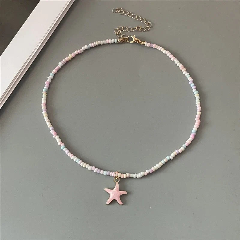 Collar de Concha Estrella de Mar de Color rosa