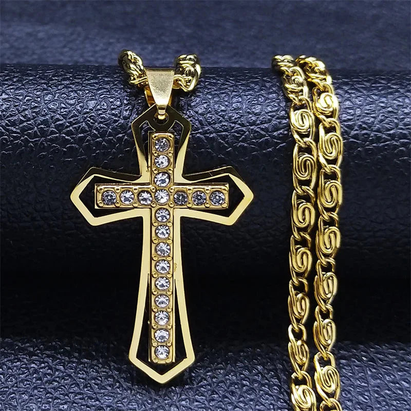 Collar Cruz y Colgante con Circonitas dorado