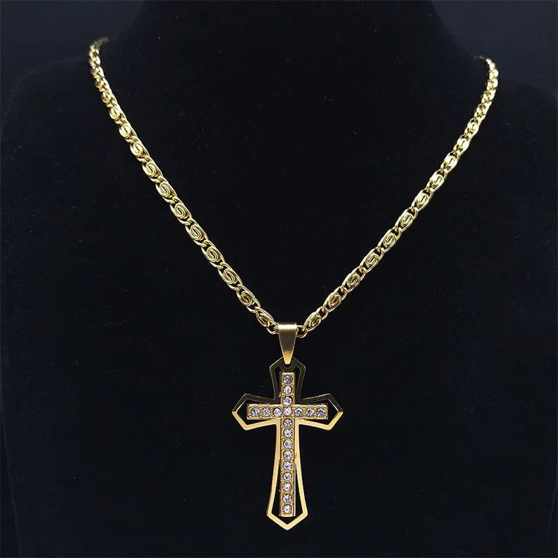 Collar Cruz y Colgante con Circonitas dorado