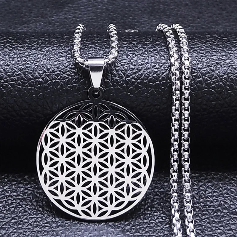Collar de la Flor de la Vida Colgante Yoga plata
