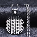 Collar de la Flor de la Vida Colgante Yoga plata