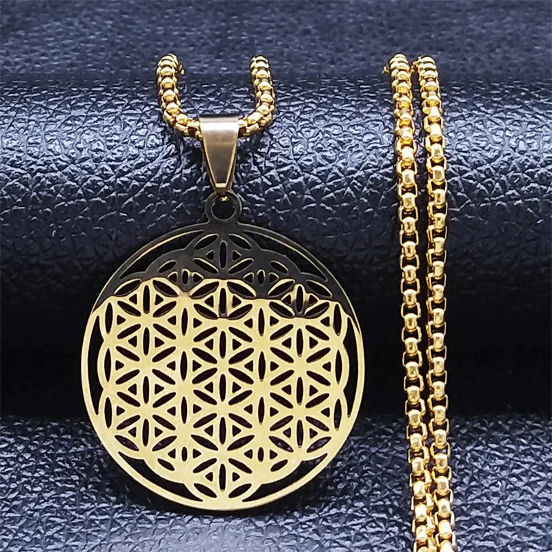 Collar de la Flor de la Vida Colgante Yoga oro