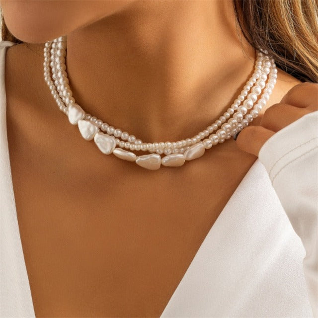 Collar de Perlas Blancas Corto para Mujer