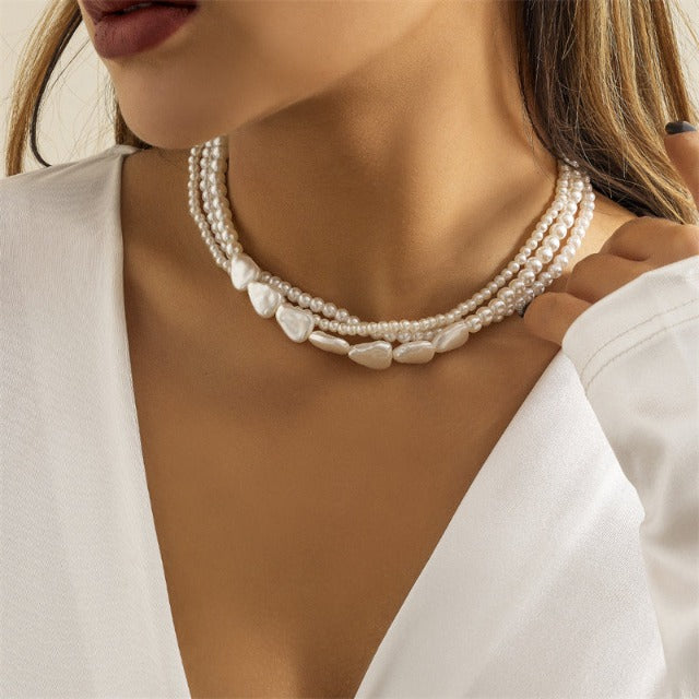 Collar de Perlas Blancas Corto para Mujer