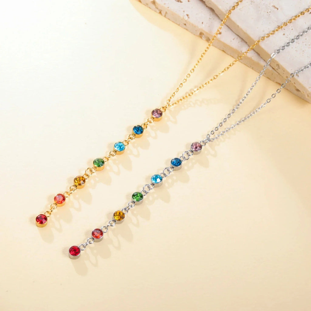 Collar de Protección con Colgante Largo de Piedras 7 Chakras oro