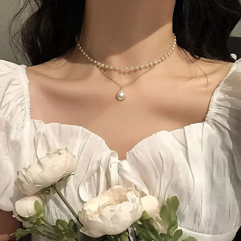 Collar Doble Elegante con Colgante de Perla oro