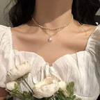 Collar Doble Elegante con Colgante de Perla oro