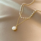 Collar Doble Elegante con Colgante de Perla oro
