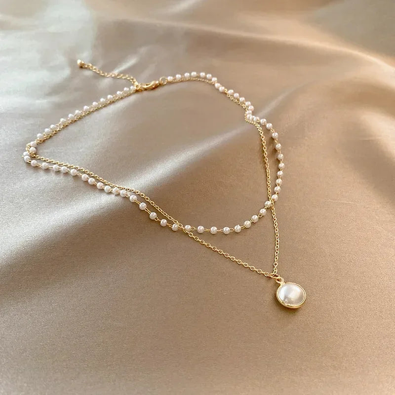 Collar Doble Elegante con Colgante de Perla oro
