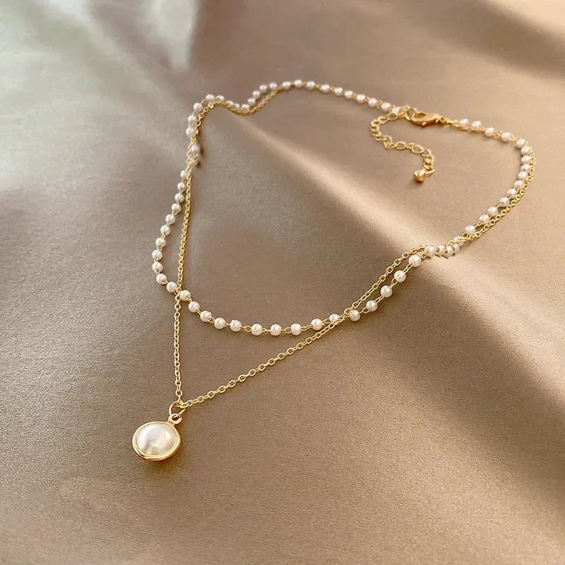 Collar Doble Elegante con Colgante de Perla oro
