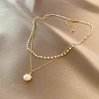 Collar Doble Elegante con Colgante de Perla oro