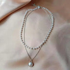 Collar Doble Elegante con Colgante de Perla plata