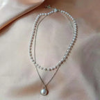 Collar Doble Elegante con Colgante de Perla plata