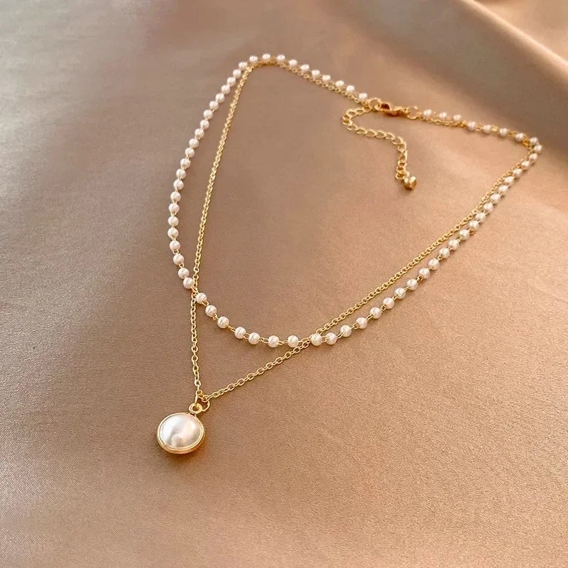 Collar Doble Elegante con Colgante de Perla oro