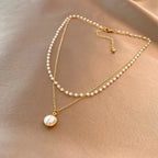 Collar Doble Elegante con Colgante de Perla oro