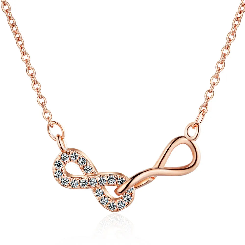 Collar Doble Colgante Infinito y Circonia en oro rosa