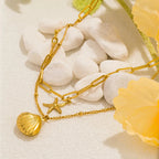 Collar de Doble Vuelta con Colgantes de Conchas, Vieira y Estrella de Mar