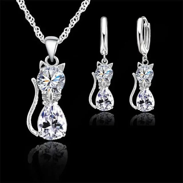 Collar y Aretes Gato Diamante