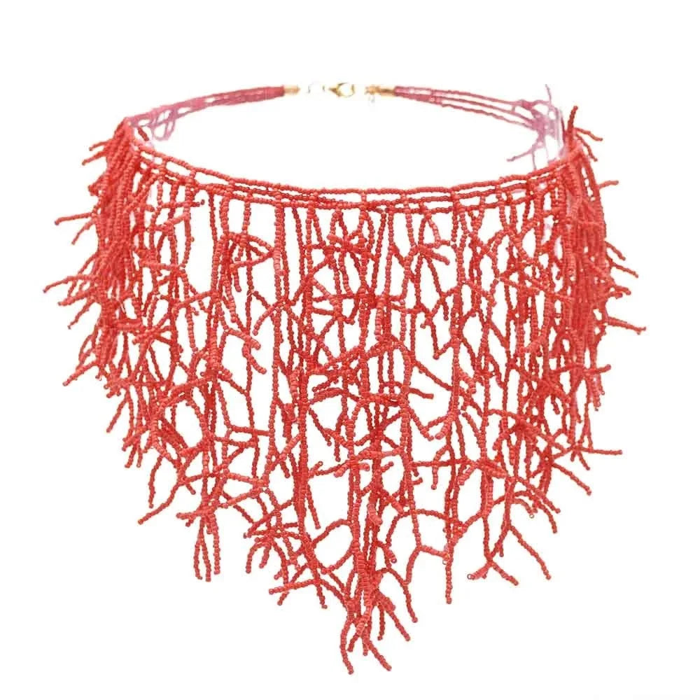 Collar y colgante de babero de coral rojo